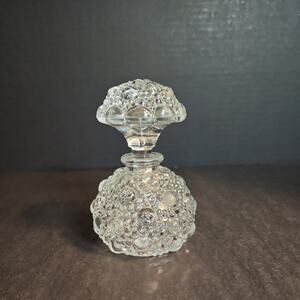 Vtg Clear Glass Perfume 5" Bottle Bubbles or Hobnail Mushroom Stopper